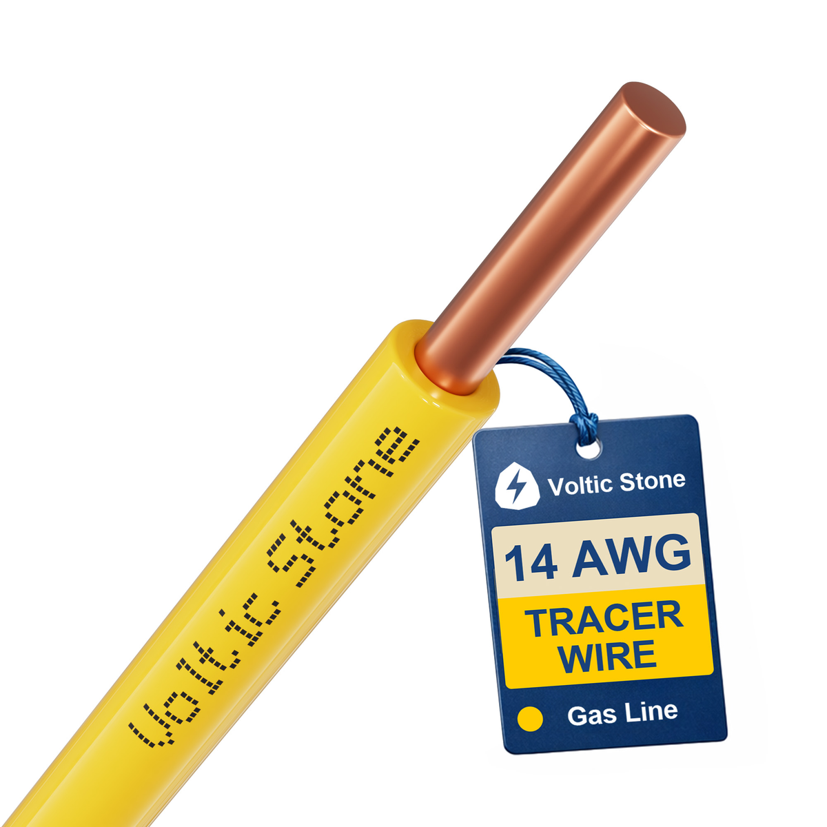 VOLTIC STONE 14 AWG Yellow Gas Line Tracer Wire — True Gauge, 100% Solid Copper, Direct Burial PE
