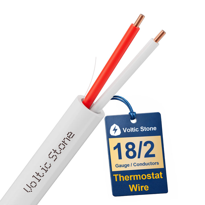 VOLTIC STONE 18/2 White Thermostat Wire — CMR Riser Rated, Pure Copper, ETL Listed
