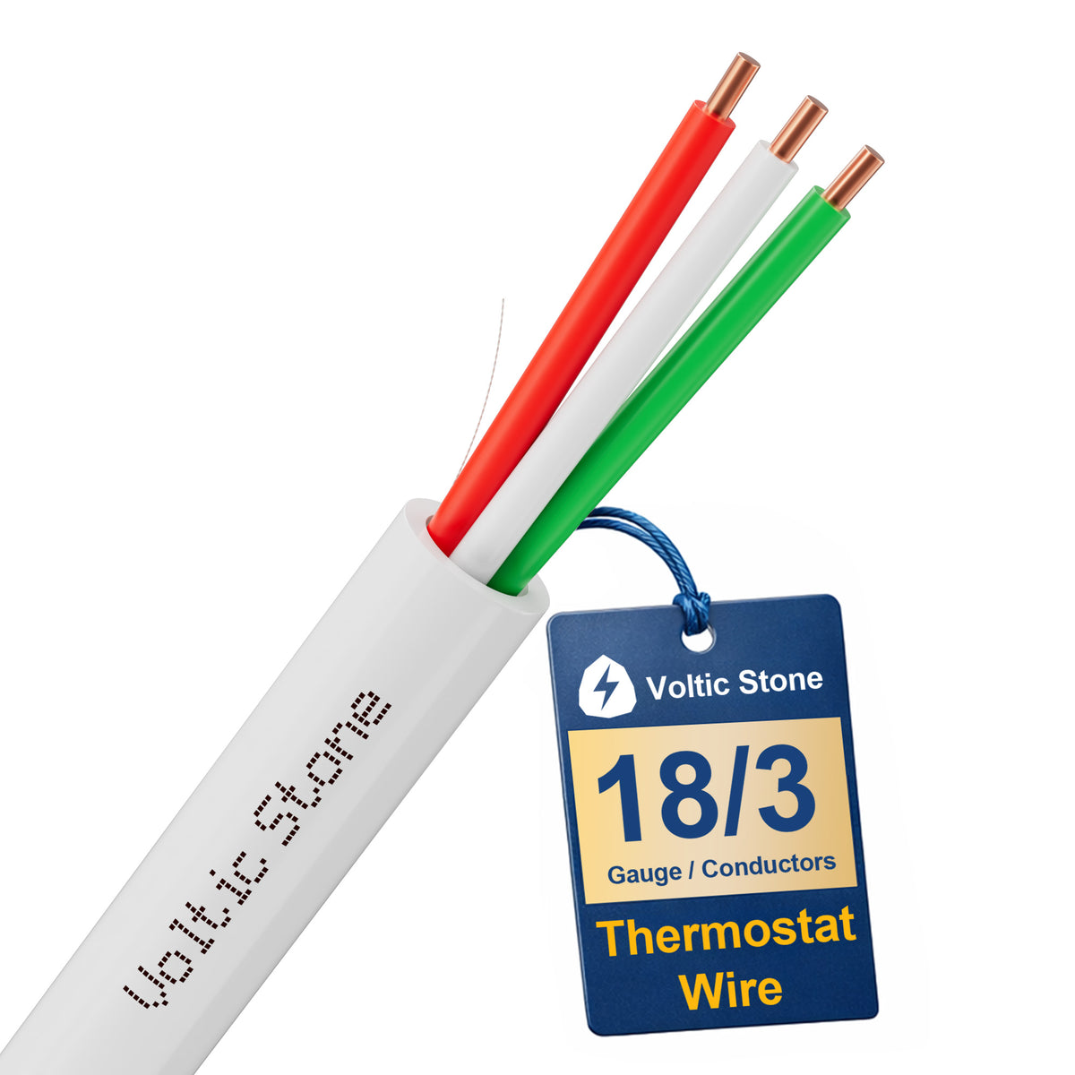 VOLTIC STONE 18/3 White Thermostat Wire — CMR Riser Rated, Pure Copper, ETL Listed
