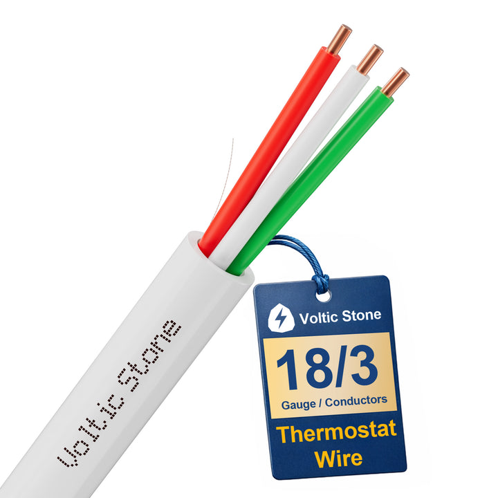 VOLTIC STONE 18/3 White Thermostat Wire — CMR Riser Rated, Pure Copper, ETL Listed
