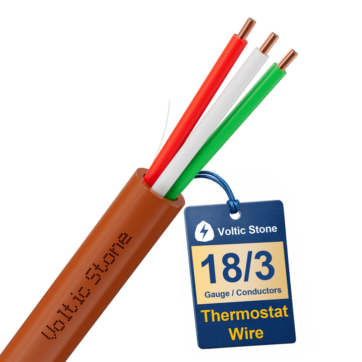 VOLTIC STONE 18/3 Brown Thermostat Wire — CMR Riser Rated, Pure Copper, ETL Listed
