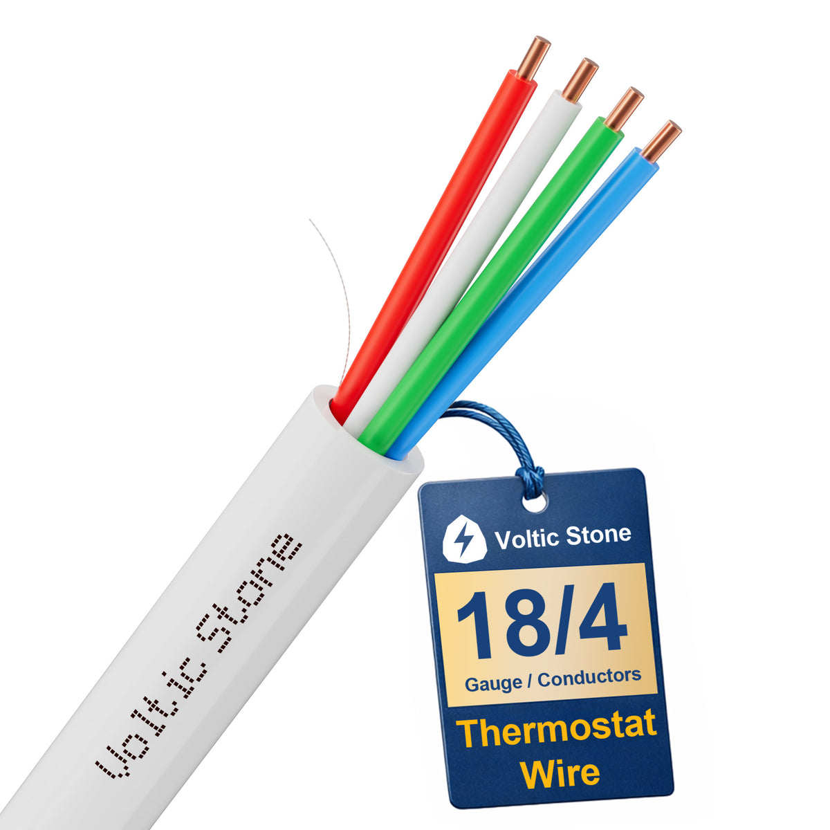 VOLTIC STONE 18/4 White Thermostat Wire — CMR Riser Rated, Pure Copper, ETL Listed

