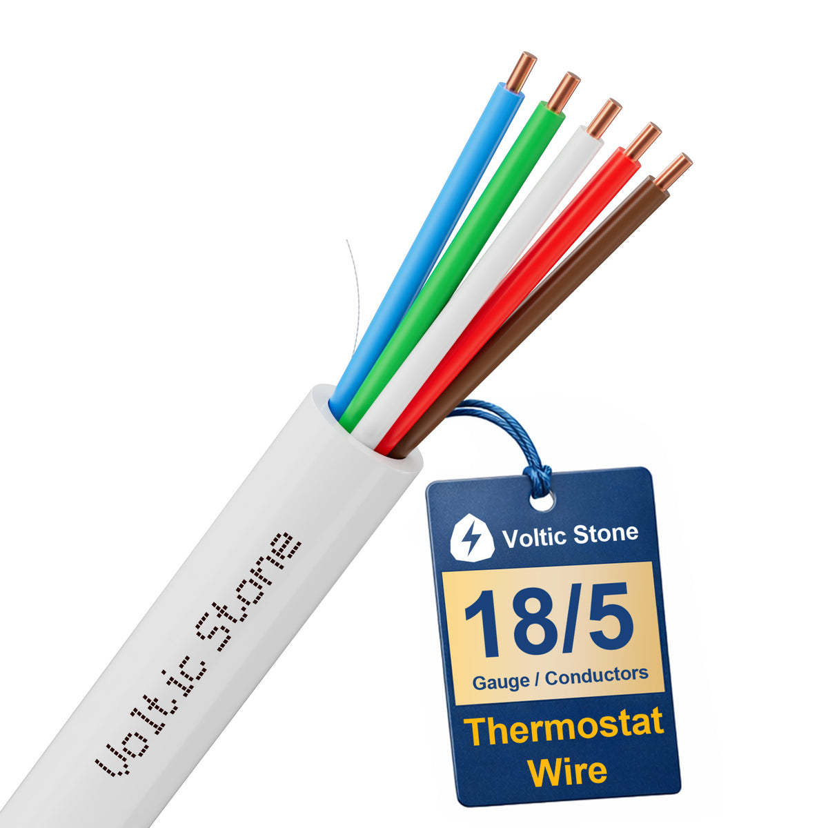 VOLTIC STONE 18/5 White Thermostat Wire — CMR Riser Rated, Pure Copper, ETL Listed
