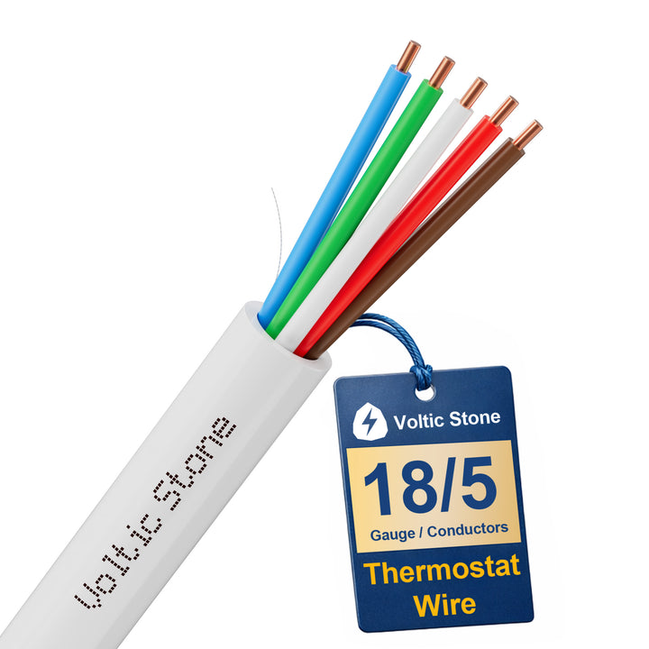 VOLTIC STONE 18/5 White Thermostat Wire — CMR Riser Rated, Pure Copper, ETL Listed
