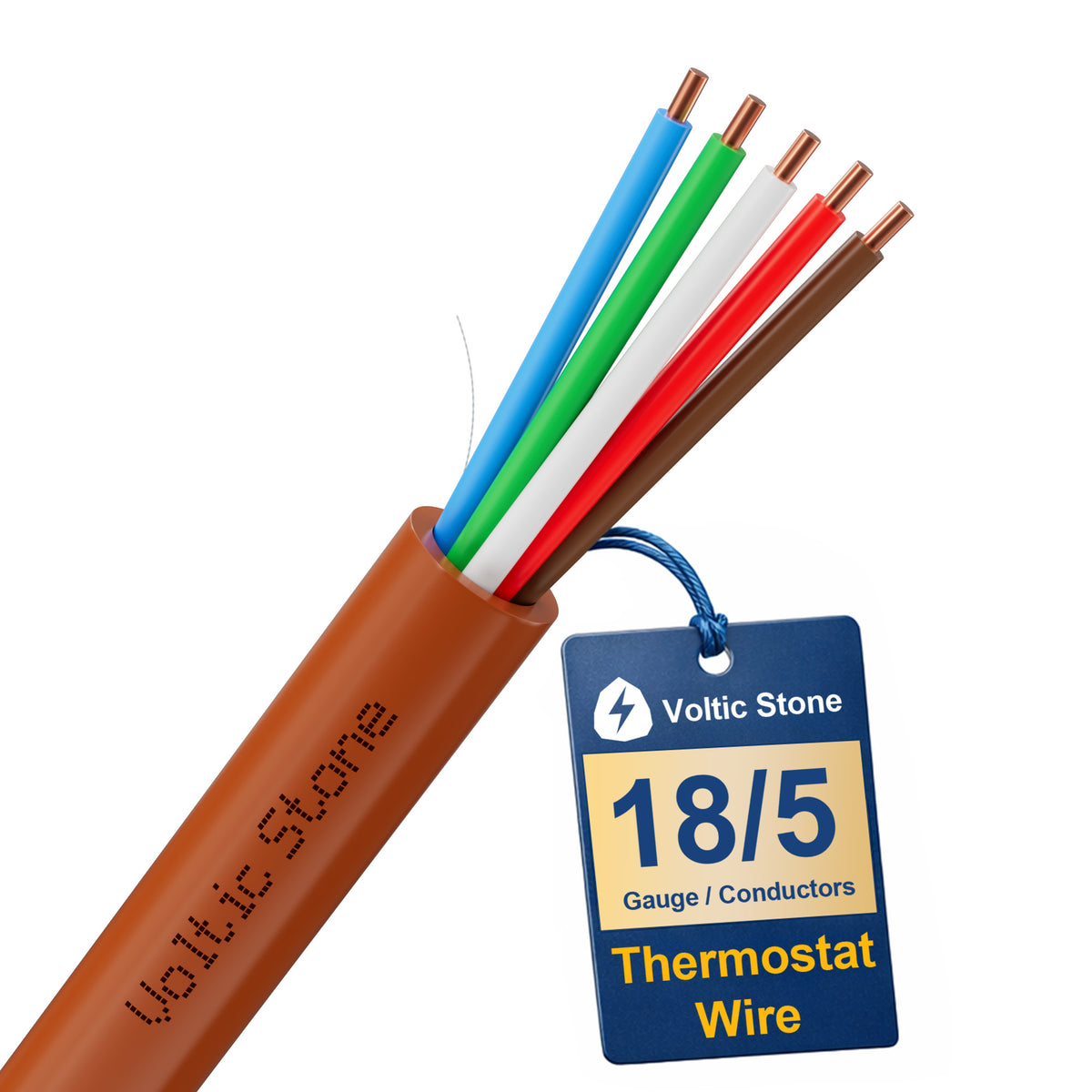 VOLTIC STONE 18/5 Brown Thermostat Wire — CMR Riser Rated, Pure Copper, ETL Listed
