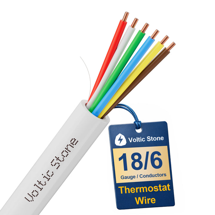 VOLTIC STONE 18/6 White Thermostat Wire — CMR Riser Rated, Pure Copper, ETL Listed
