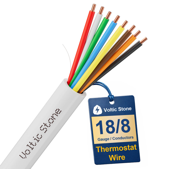 VOLTIC STONE 18/8 White Thermostat Wire — CMR Riser Rated, Pure Copper, ETL Listed
