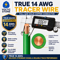 VOLTIC STONE 14 AWG Green Sewer Line Tracer Wire — True Gauge, 100% Solid Copper, Direct Burial PE
 image 4
