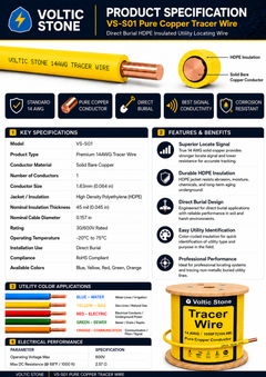 VOLTIC STONE 14 AWG Yellow Gas Line Tracer Wire — True Gauge, 100% Solid Copper, Direct Burial PE
 image 5