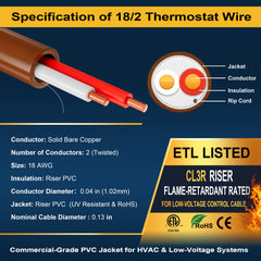 VOLTIC STONE 18/2 Brown Thermostat Wire — CMR Riser Rated, Pure Copper, ETL Listed
 image 6