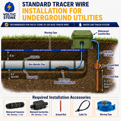VOLTIC STONE 14 AWG Blue Water Line Tracer Wire — True Gauge, 100% Solid Copper, Direct Burial PE
 image 3