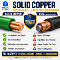 VOLTIC STONE 14 AWG Green Sewer Line Tracer Wire — True Gauge, 100% Solid Copper, Direct Burial PE
 image 6