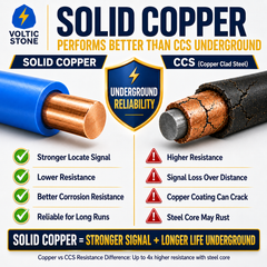 VOLTIC STONE 14 AWG Blue Water Line Tracer Wire — True Gauge, 100% Solid Copper, Direct Burial PE
 image 6