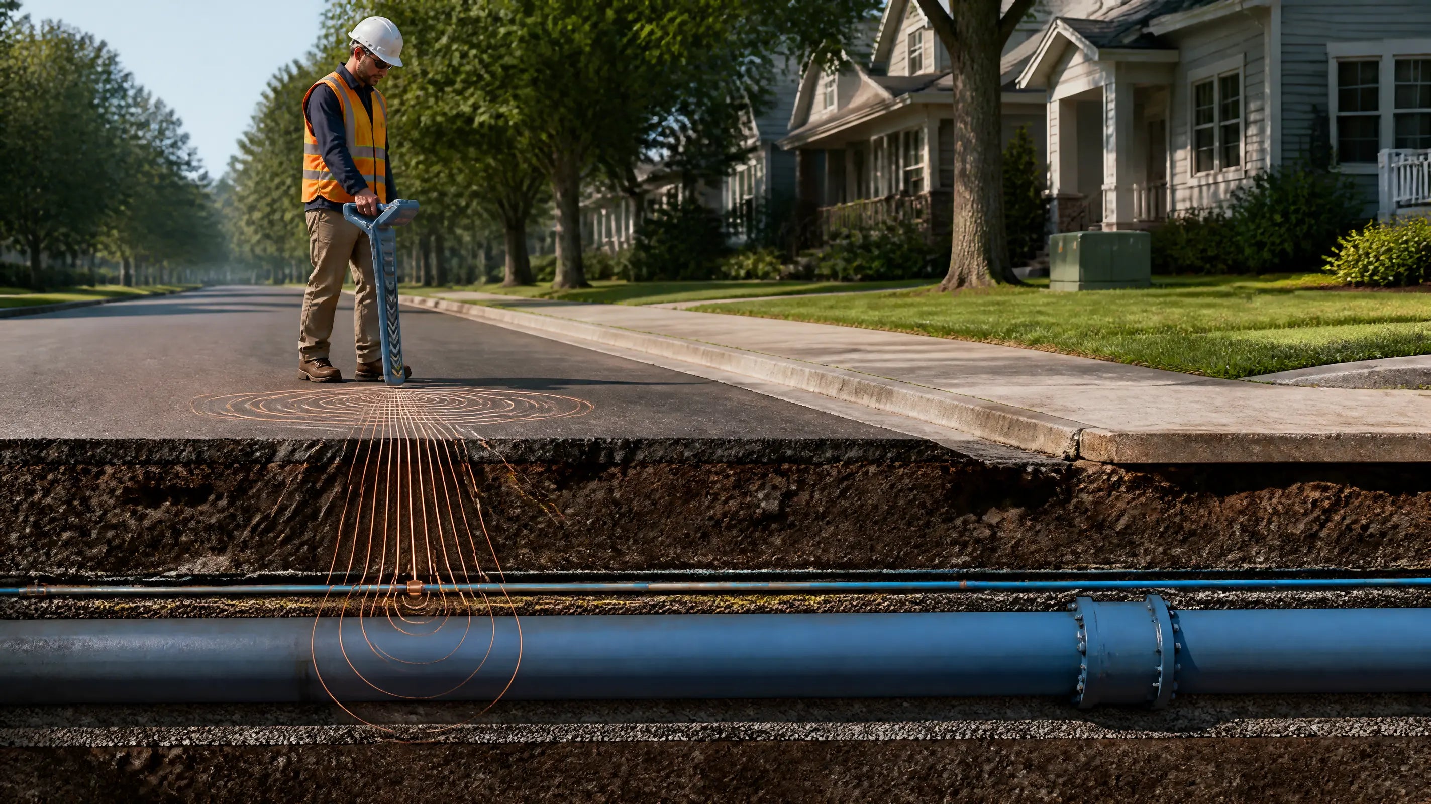 Locator tracing an underground pipe with tracer wire