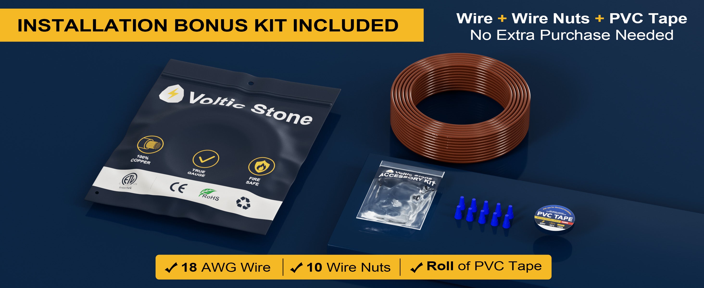 VOLTIC STONE 18/8 Brown Thermostat Wire — CMR Riser Rated, Pure Copper, ETL Listed
 detail image 3