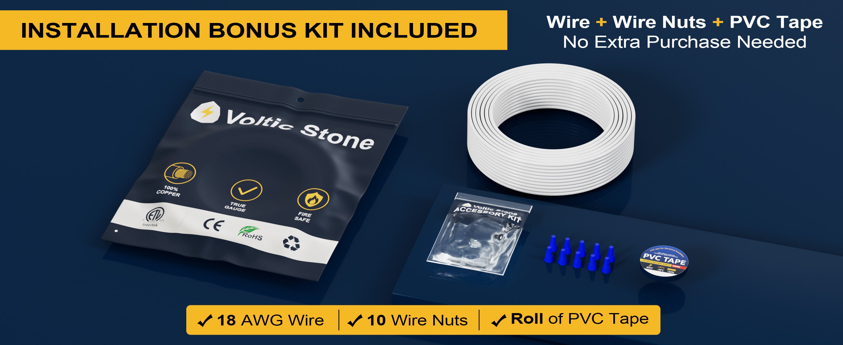 VOLTIC STONE 18/8 White Thermostat Wire — CMR Riser Rated, Pure Copper, ETL Listed
 detail image 3