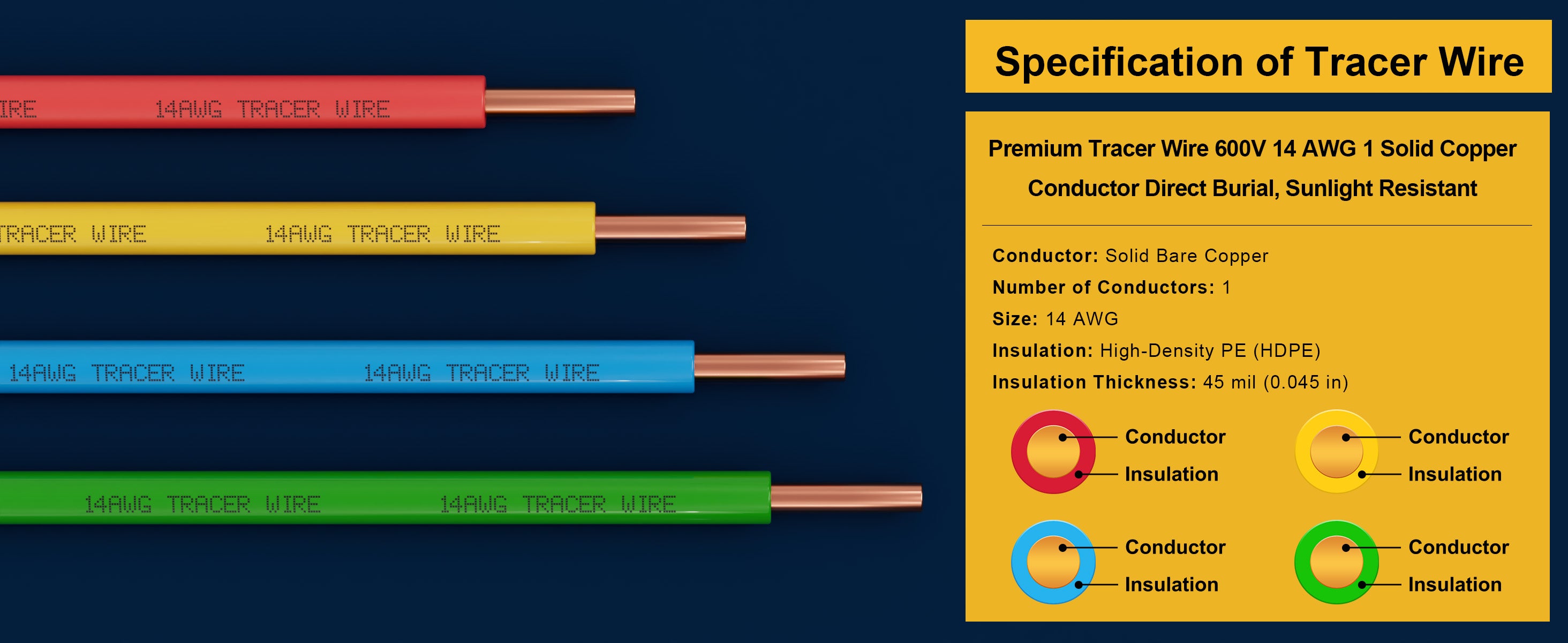 VOLTIC STONE 14 AWG Blue Water Line Tracer Wire — True Gauge, 100% Solid Copper, Direct Burial PE
 detail image 7