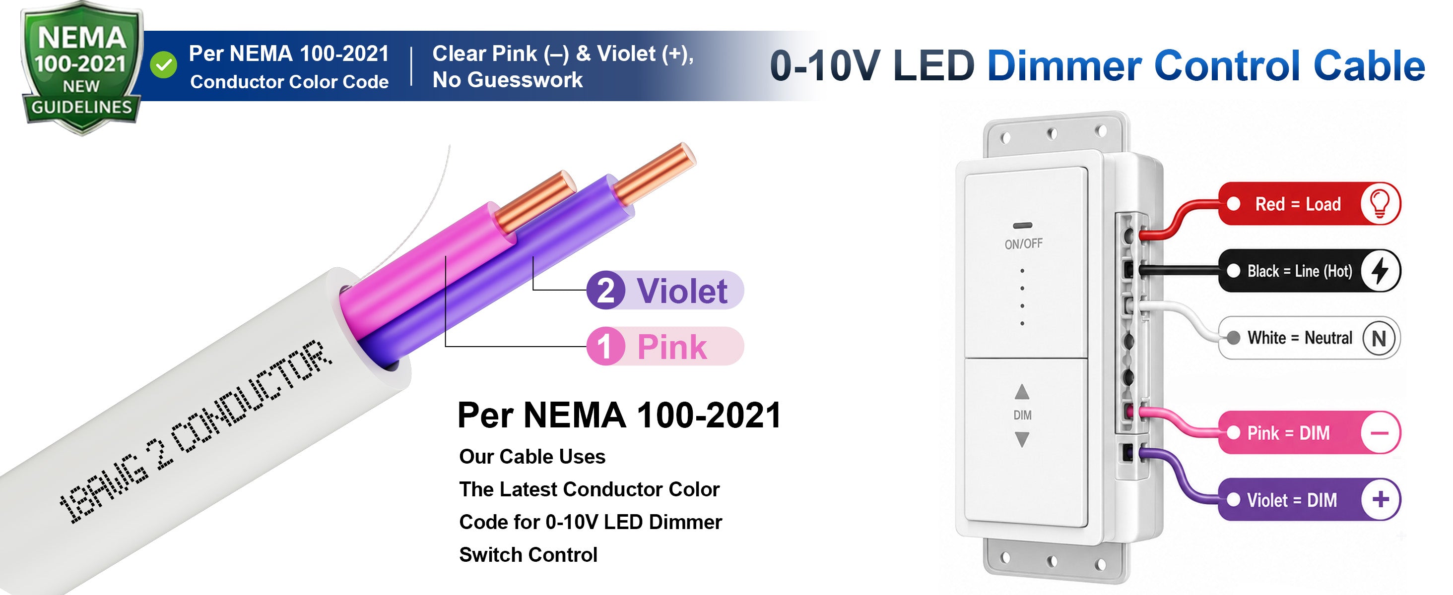 VOLTIC STONE 18/2 LED Dimming Control Cable — CL3P Plenum Rated, 0-10V, Pure Copper, NEMA 100-2021
 detail image 1