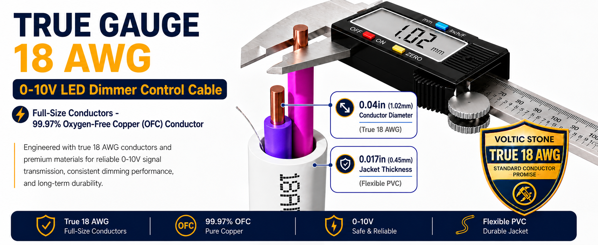 VOLTIC STONE 18/2 LED Dimming Control Cable — CL3P Plenum Rated, 0-10V, Pure Copper, NEMA 100-2021
 detail image 6