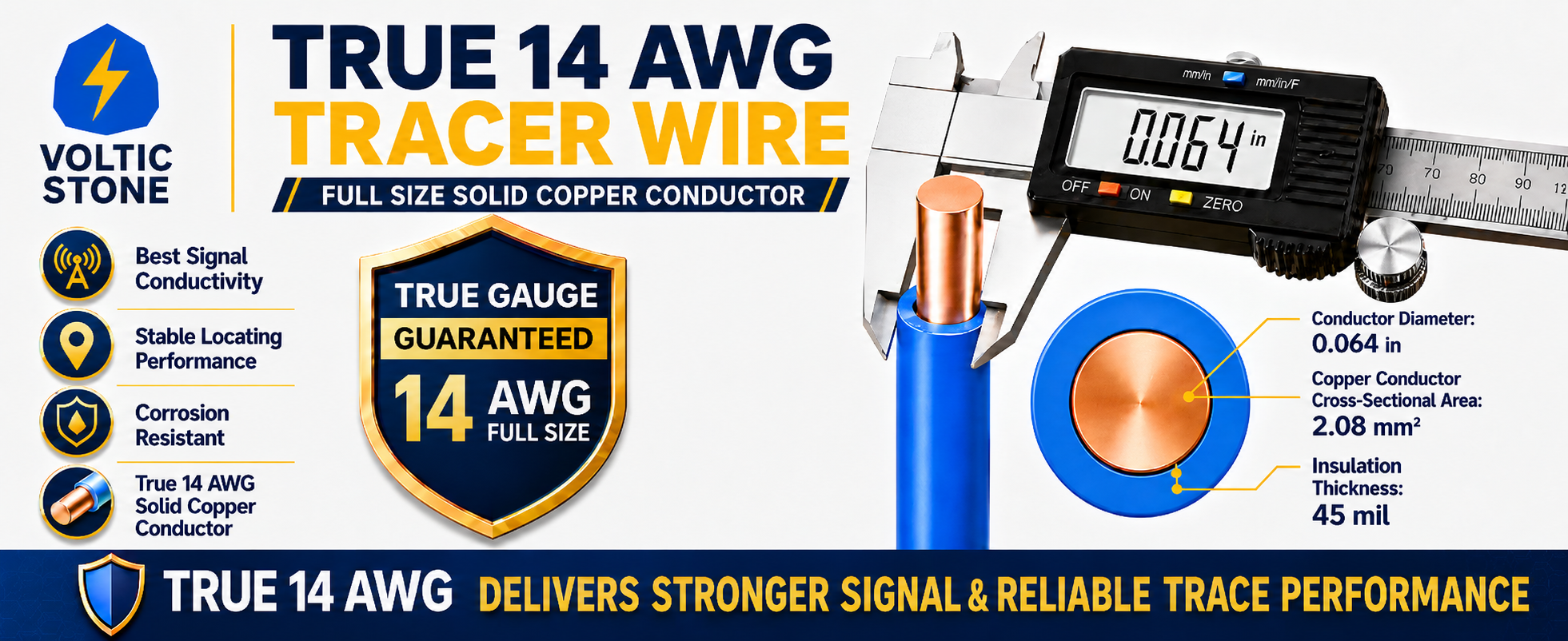 VOLTIC STONE 14 AWG Blue Water Line Tracer Wire — True Gauge, 100% Solid Copper, Direct Burial PE
 detail image 2