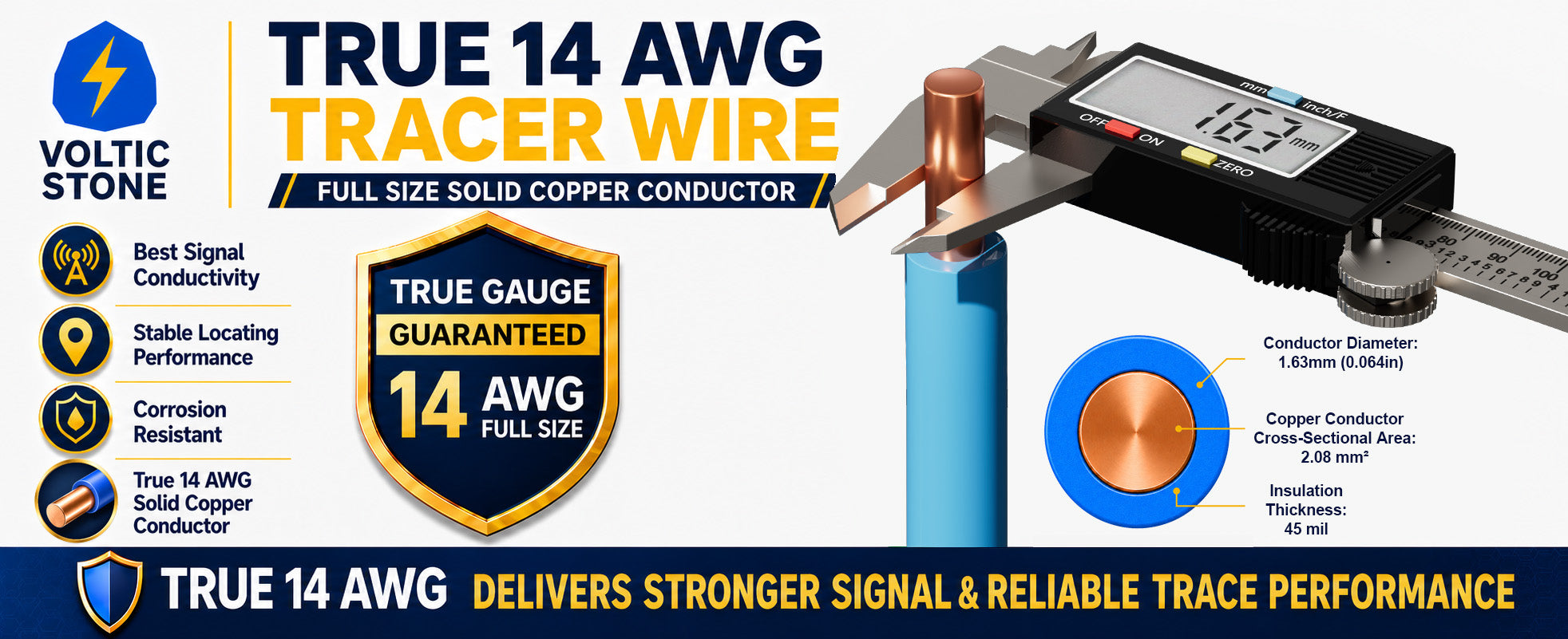 VOLTIC STONE 14 AWG Blue Water Line Tracer Wire — True Gauge, 100% Solid Copper, Direct Burial PE
 detail image 3