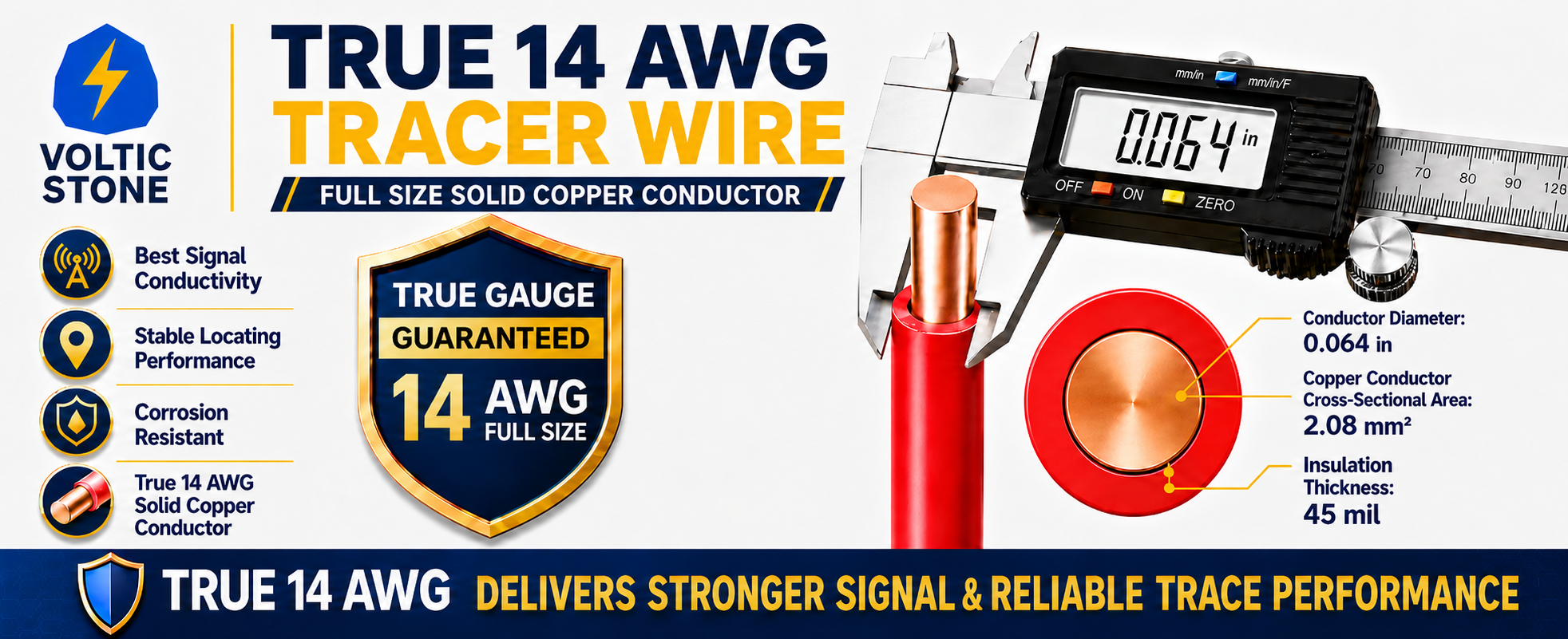 VOLTIC STONE 14 AWG Red Electric Conduit Tracer Wire — True Gauge, 100% Solid Copper, Direct Burial PE
 detail image 2